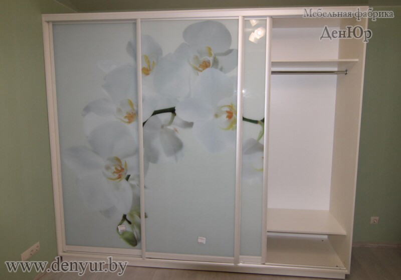 Корпусный трехстворчатый шкаф-купе с фотопечатью "Орхидеи"