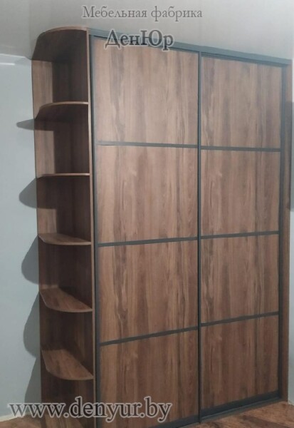 Встроенный двухстворчатый шкаф-купе из ЛДСП с древесной текстурой